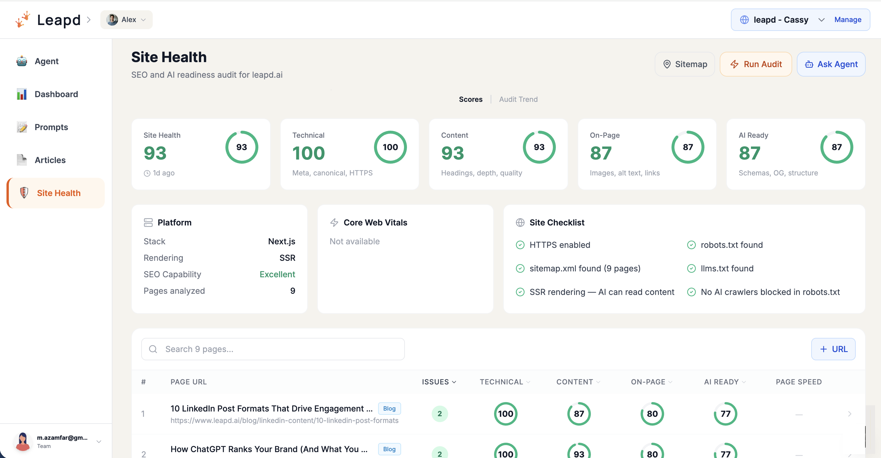 Alex AI visibility dashboard tracking brand mentions across AI platforms