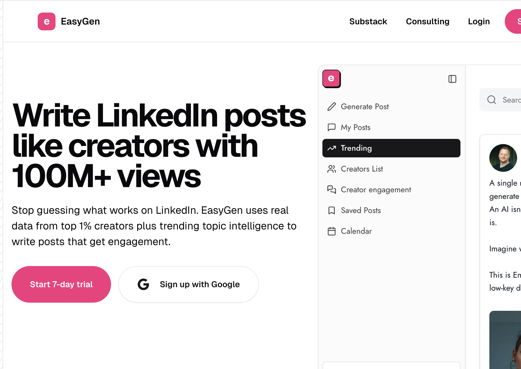 EasyGen LinkedIn post creator with writing style customization