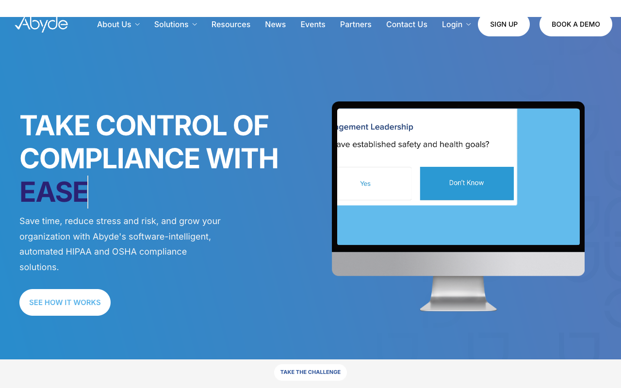 Abyde HIPAA compliance software interface showing automated risk assessment