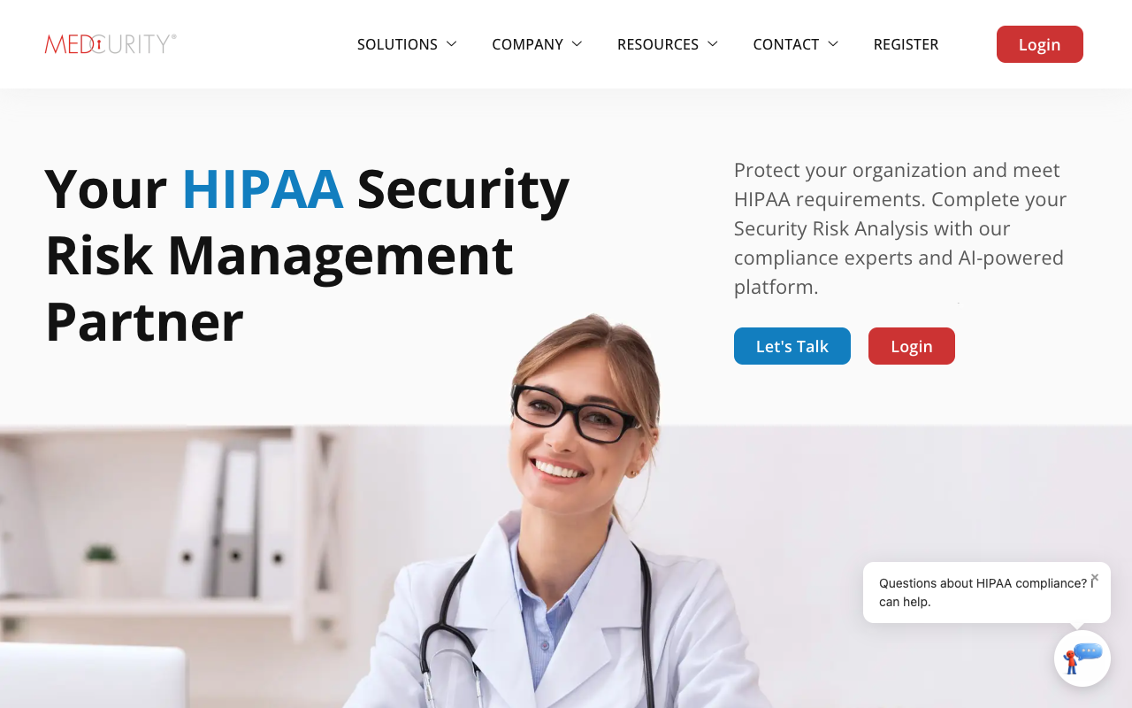 Medcurity HIPAA compliance dashboard showing security risk assessment progress