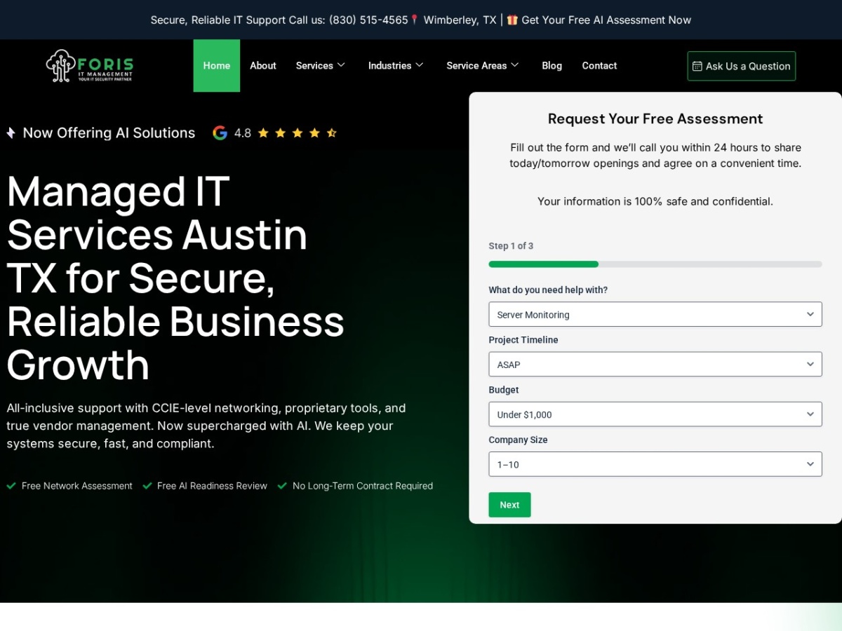 Foris LLC managed IT services landing page for healthcare and dental practices